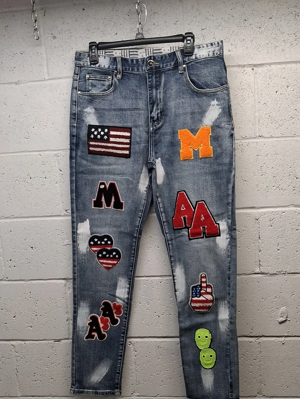 NWT Mens Designer Straight Slim Fit Patchwork Jeans Sz. 34
